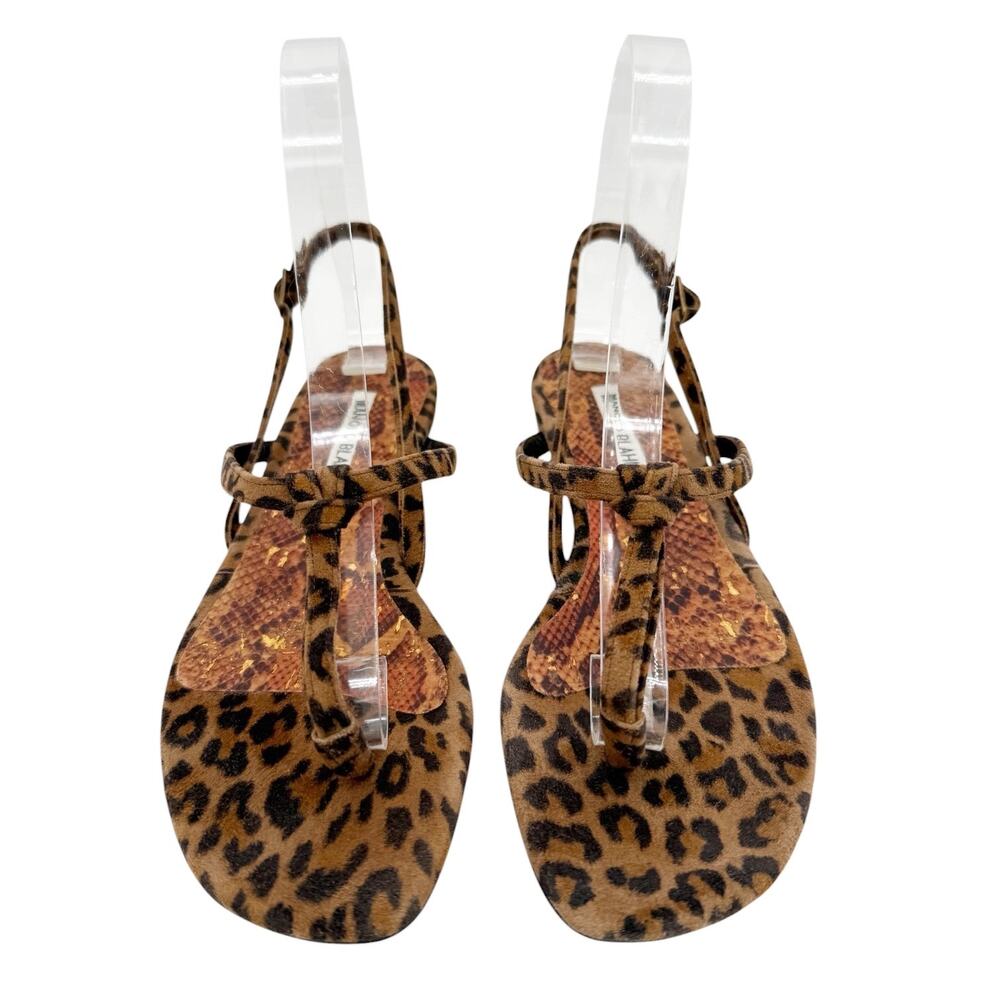 Manolo Blahnik Hata Thong Slingback Flat Sandals in Suede Leopard EU 37 US 7 - Picture 3 of 12